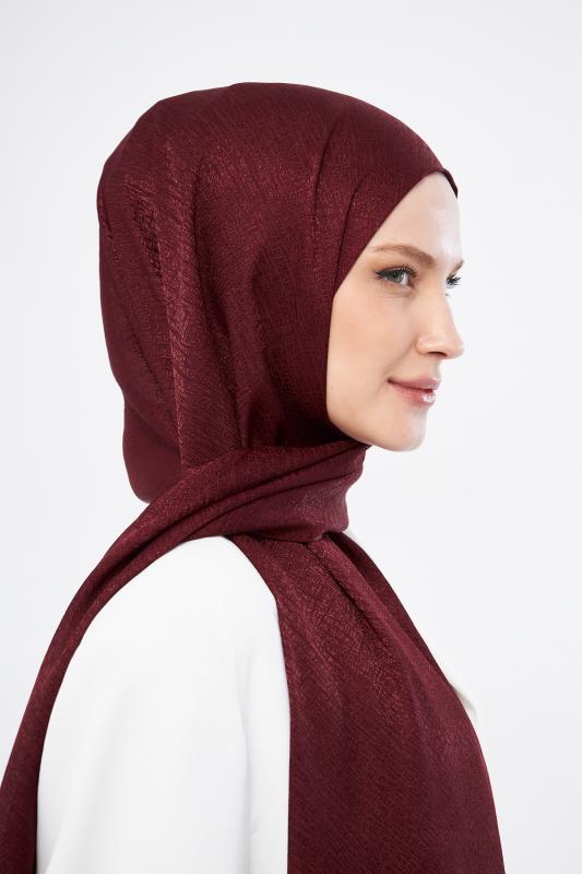 Sakafashion%20Hasır%20Desenli%20Jakarlı%20Şal-BORDO%20