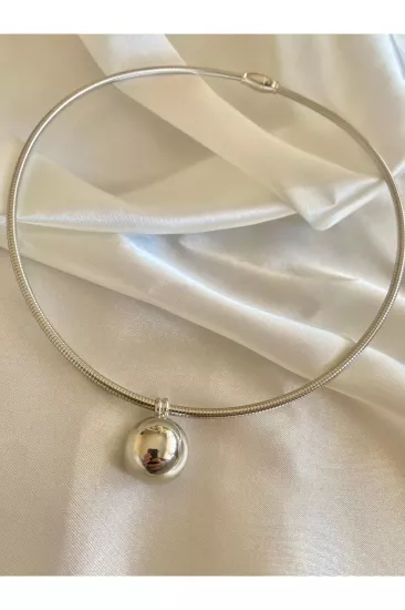 Çelik Topçuklu Silver Choker Kolye 