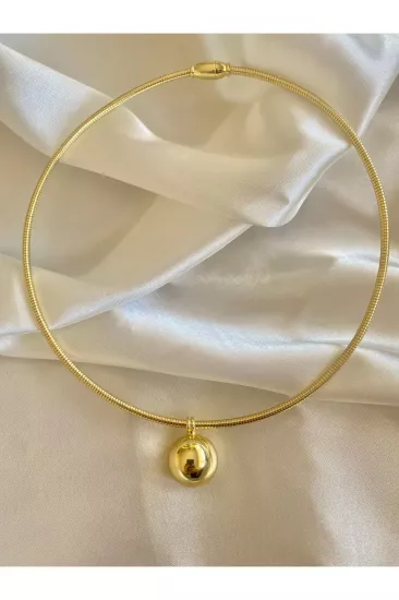 Çelik Topçuklu Gold Choker Kolye 