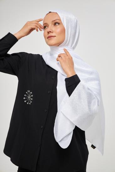 SakaFashion Hasır Desenli Jakarlı Şal - BEYAZ