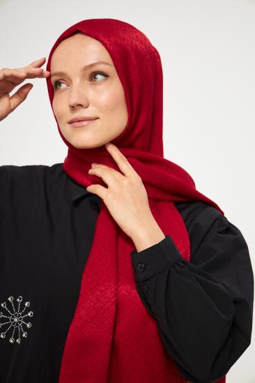 SakaFashion Hasır Desenli Jakarlı Şal - KIRMIZI 